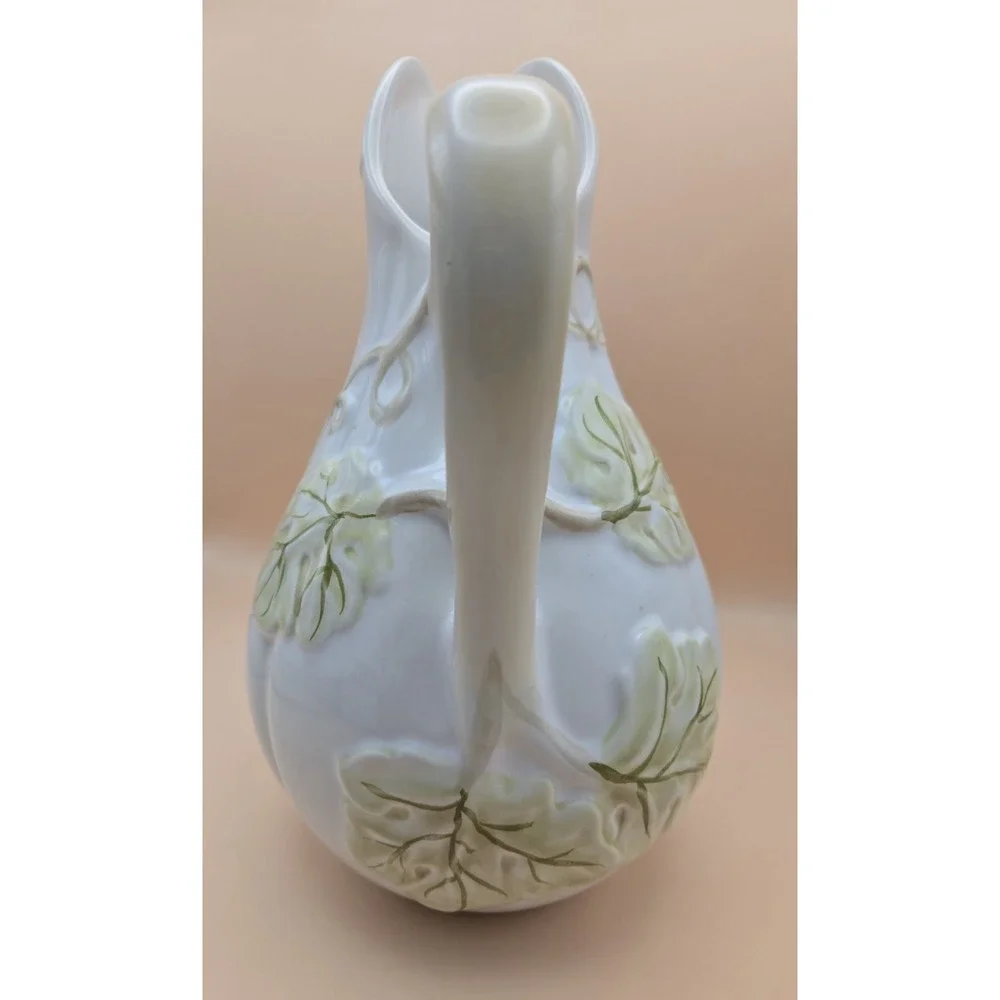 Ceramic Pitcher Gourd White‎ And Light Green Embossed